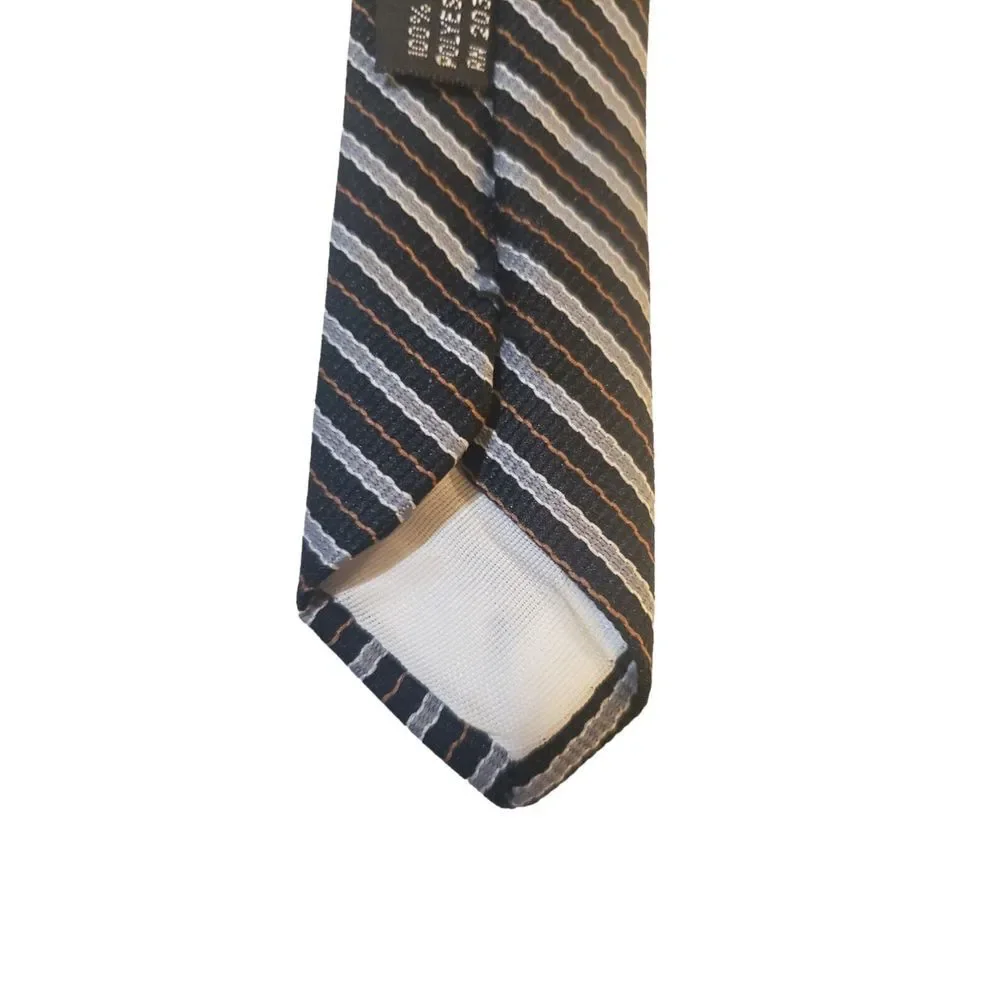 Duxbury Ltd Mens Neck Tie‎ Black Gray Repp Striped 100% Polyester Made in USA
